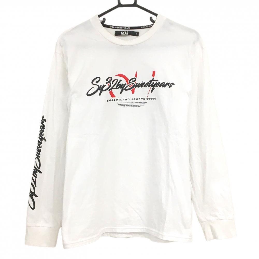 SY32 長袖Tシャツ 白×黒 フロント・袖ロゴプリント  メンズ M ゴルフウェア SY32 BY SWEET YEARS