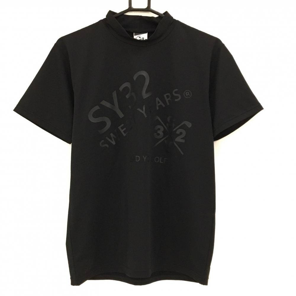 【新品】SY32 半袖ハイネックシャツ 黒 胸プリント メンズ M ゴルフウェア 2024年モデル SY32 BY SWEET YEARS