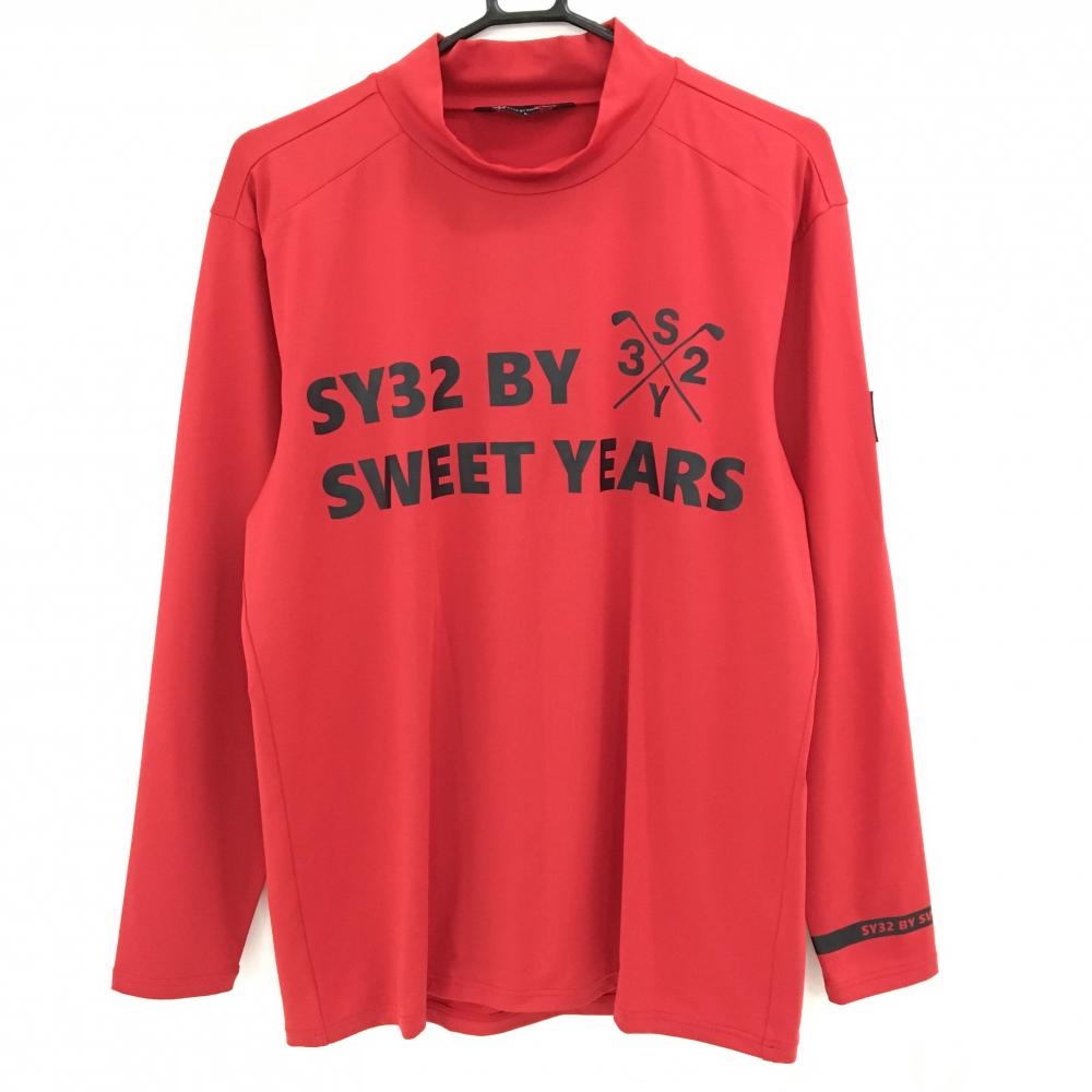 【美品】SY32 長袖ハイネックシャツ レッド×白 ビッグプリント メンズ L ゴルフウェア SY32 BY SWEET YEARS