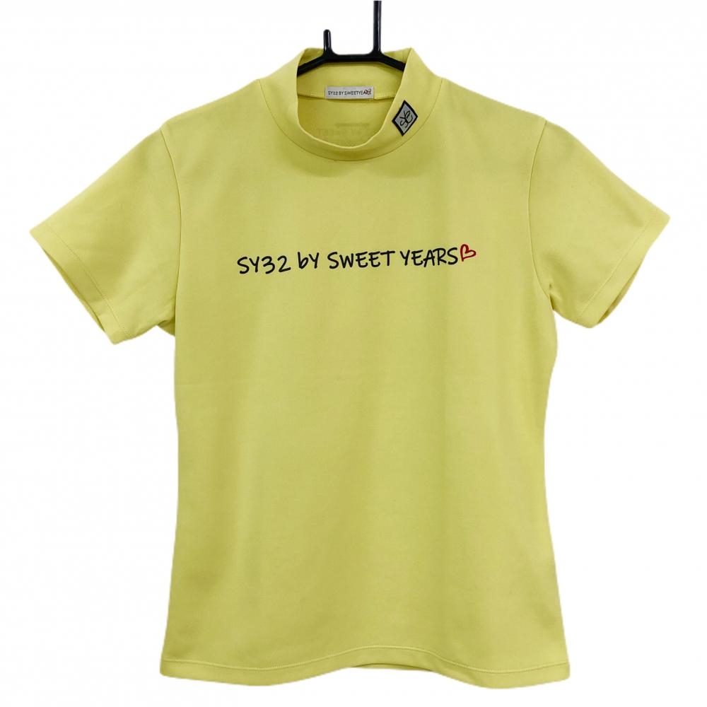 【美品】SY32 半袖ハイネックシャツ イエロー×黒 フロントロゴ ネック縁・袖薄汚れ レディース  ゴルフウェア SY32 BY SWEET YEARS
