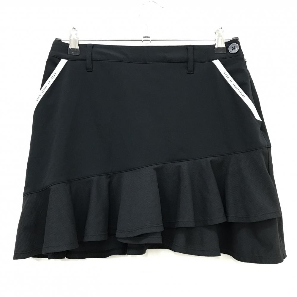 【超美品】SY32 スカート 黒×白 ポケット口ロゴ 裾切替 レディース M ゴルフウェア SY32 BY SWEET YEARS