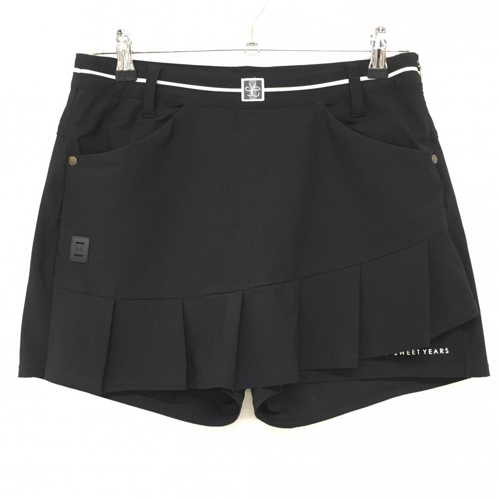 【美品】SY32 キュロットスカート 黒×白 ウエストライン 前プリーツ ストレッチ  レディース L ゴルフウェア SY32 BY SWEET YEARS