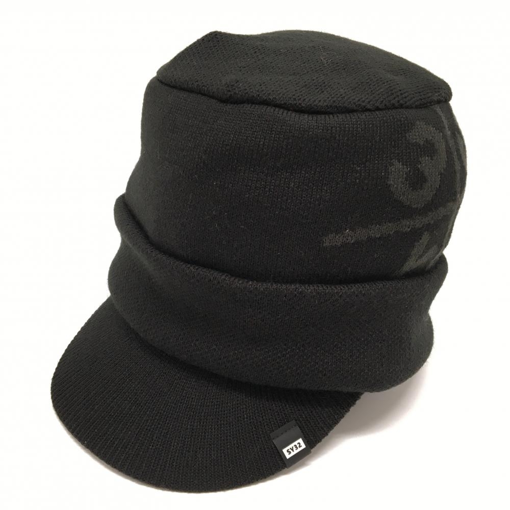 【新品】SY32 つば付ニット帽 黒 アクリル100％ ロゴグレー レディース M ゴルフウェア SY32 BY SWEET YEARS