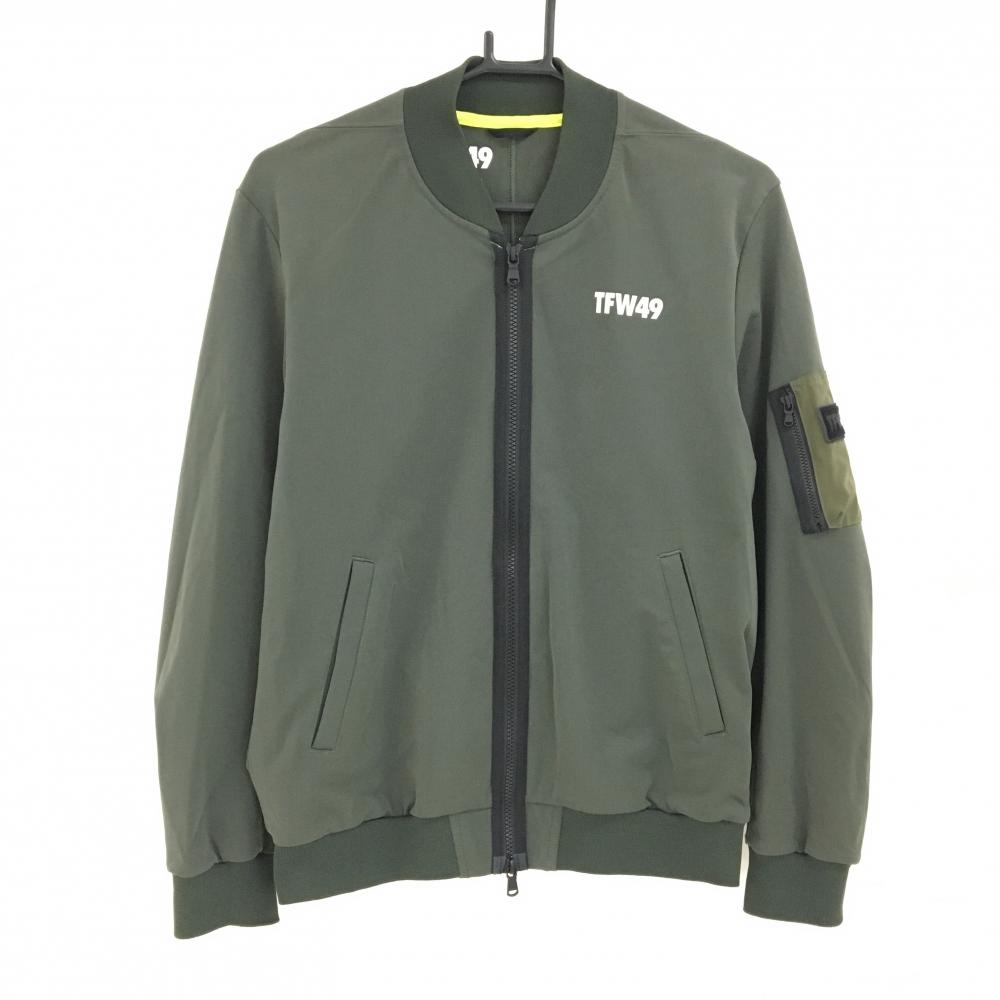 【美品】TFW49 ジャケット ダークグリーン 裏微起毛 ストレッチ ブルゾン ロゴ白  メンズ L ゴルフウェア TFW49