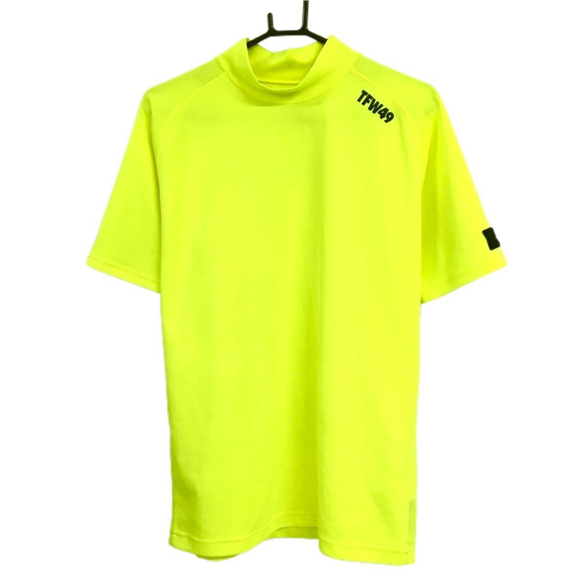TFW49 半袖ハイネックシャツ 蛍光イエロー×黒 肩ロゴプリント メンズ XL ゴルフウェア TFW49