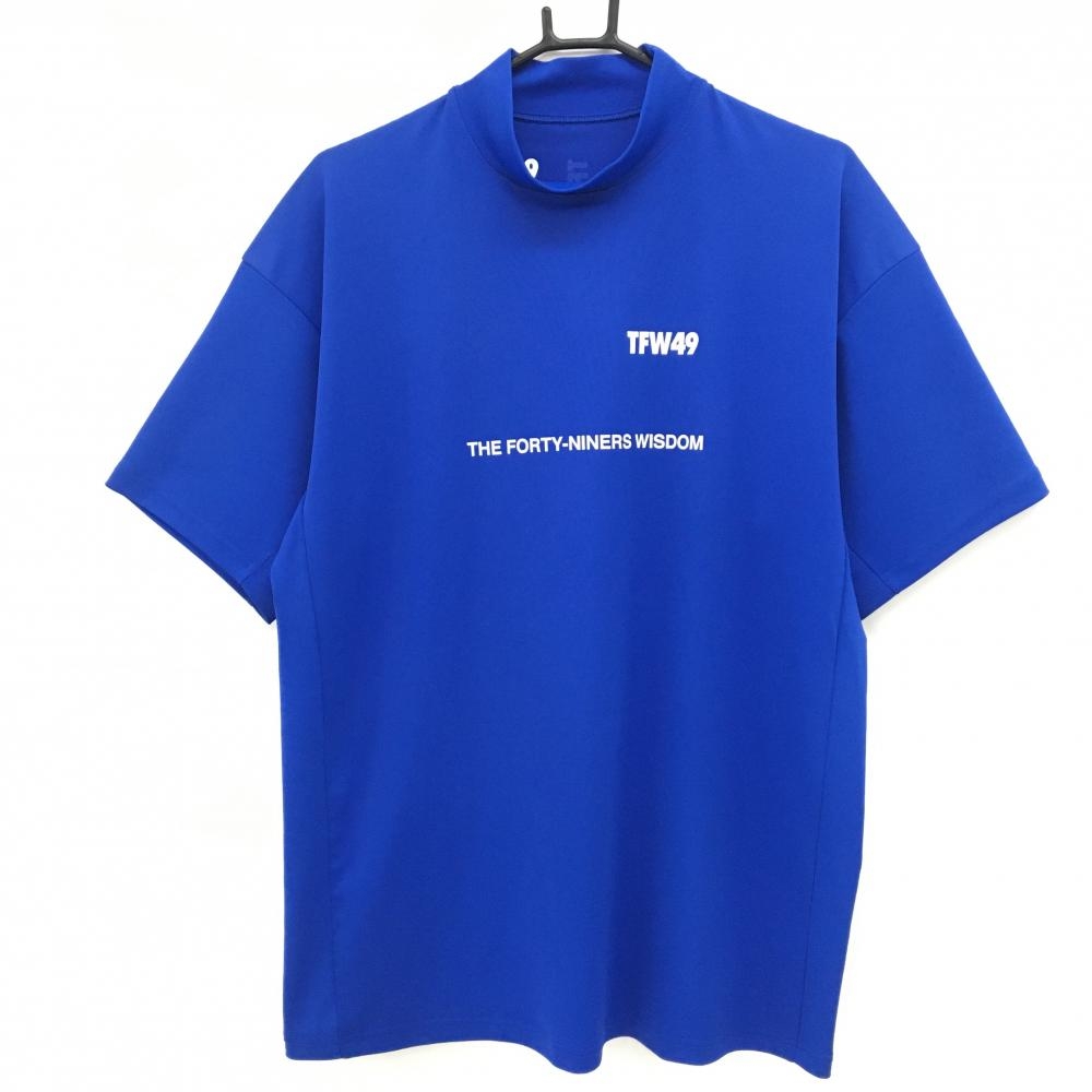 【美品】TFW49 半袖ハイネックシャツ ブルー×白 ストレッチ  メンズ XL ゴルフウェア 2024年モデル TFW49