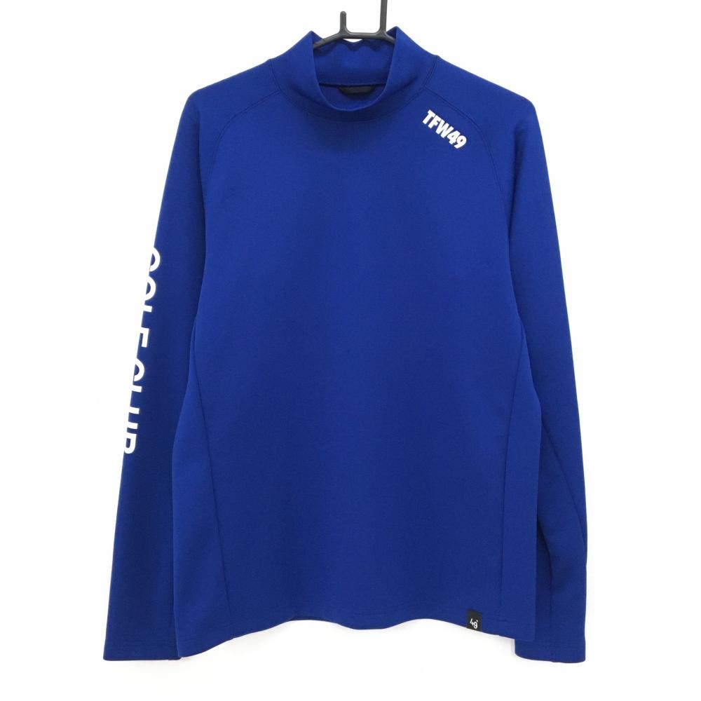 【美品】TFW49 長袖ハイネックシャツ ブルー×白 ロゴ ストレッチ メンズ XL ゴルフウェア TFW49