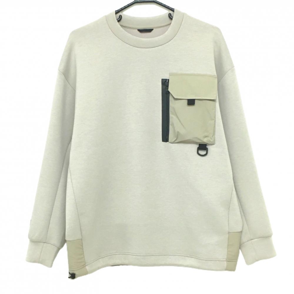 【超美品】TFW49 トレーナー グレージュ 胸ポケット ダンボール生地 ストレッチ メンズ M ゴルフウェア TFW49