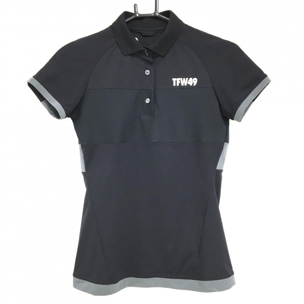 TFW49 半袖ポロシャツ 黒×グレー ロゴ白 切替  レディース S ゴルフウェア TFW49