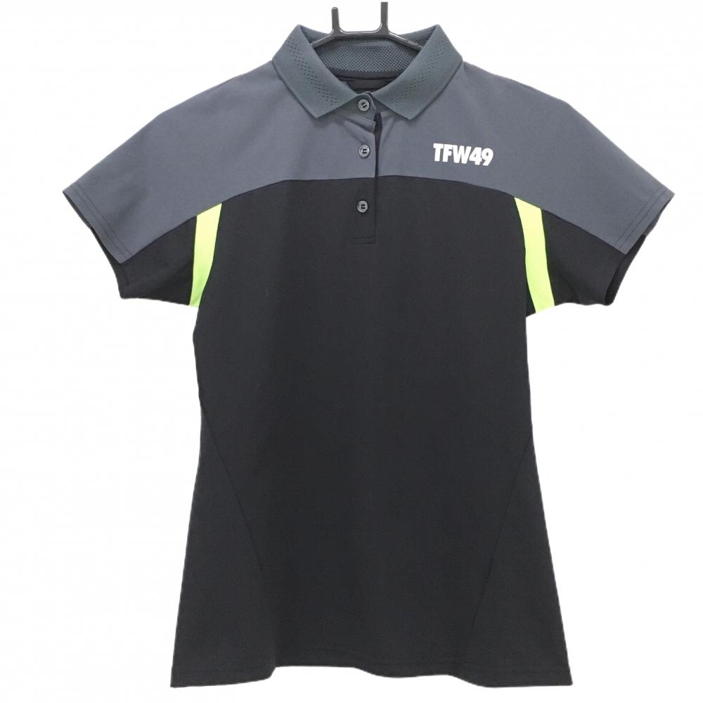 【超美品】TFW49 半袖ポロシャツ 黒×グレー ロゴプリント  レディース M ゴルフウェア TFW49