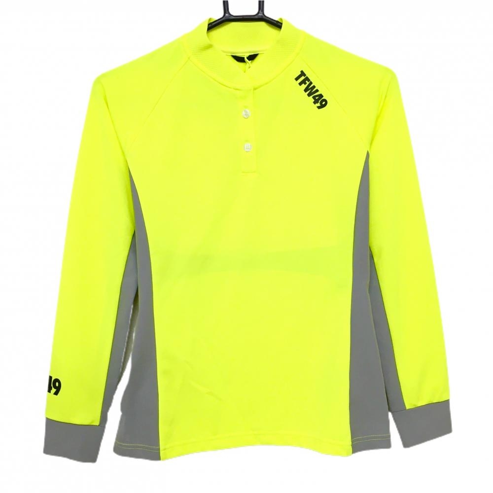 【新品】TFW49 長袖ポロシャツ イエロー×グレー サイド切替 スタンドカラー レディース S ゴルフウェア TFW49