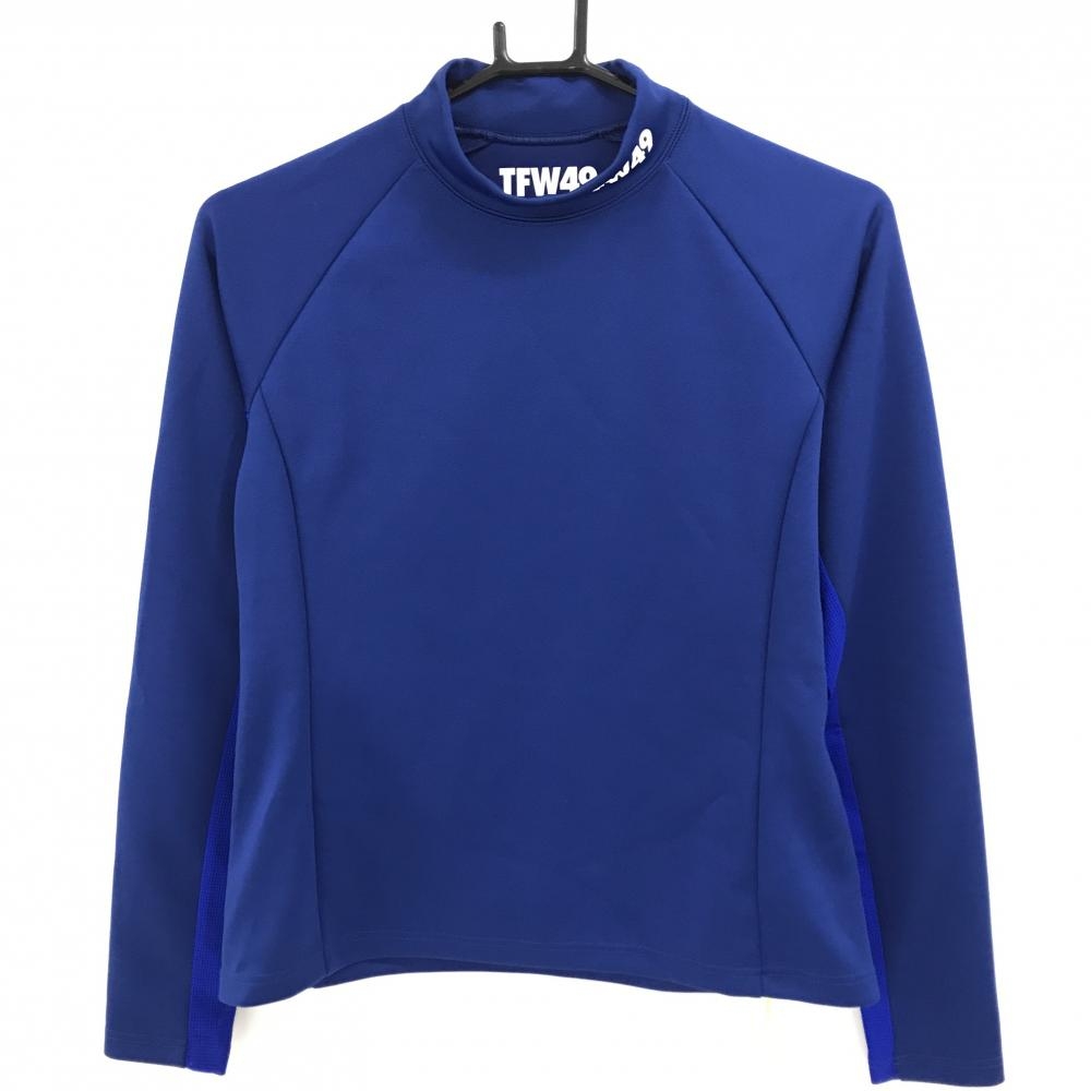 【未使用品】TFW49 長袖ハイネックシャツ ブルー×白 袖下メッシュ ネックロゴ レディース M ゴルフウェア TFW49
