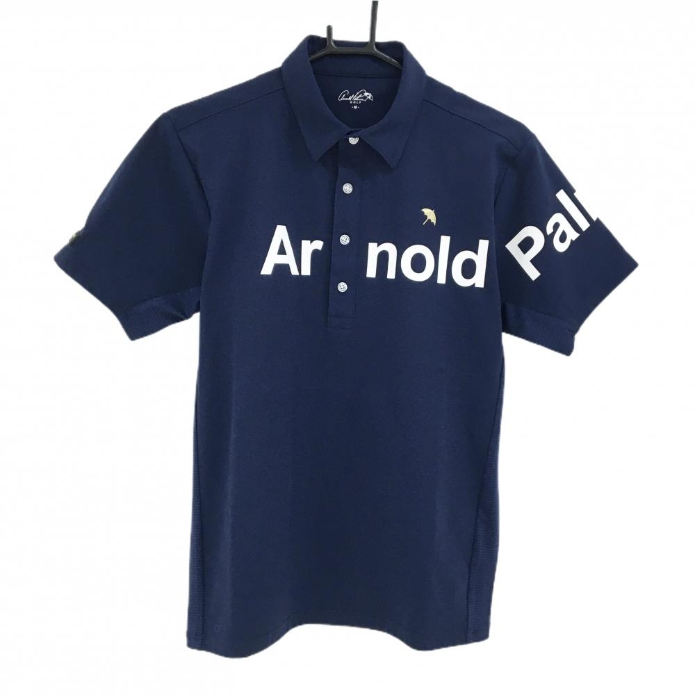 【超美品】アーノルドパーマー 半袖ポロシャツ ネイビー ロゴプリント メンズ M ゴルフウェア Arnold Palmer