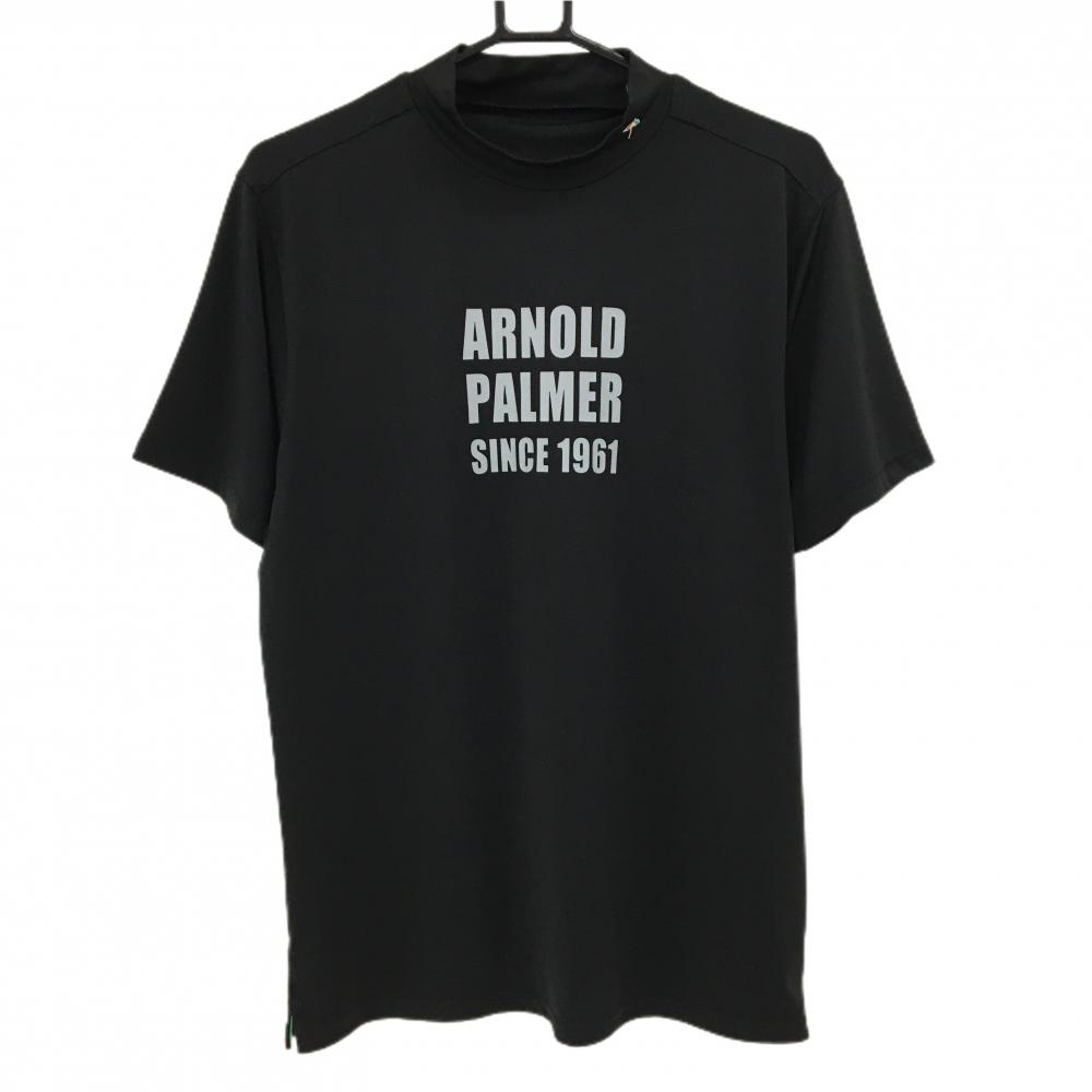 【超美品】アーノルドパーマー 半袖ハイネックシャツ 黒 ロゴプリント メンズ L ゴルフウェア Arnold Palmer