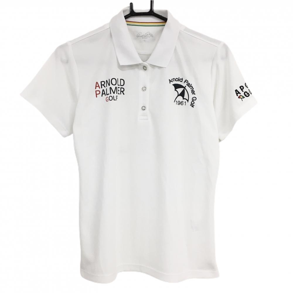 【美品】アーノルドパーマー 半袖ポロシャツ 白×ダークネイビー ロゴ刺しゅう レディース L ゴルフウェア Arnold Palmer