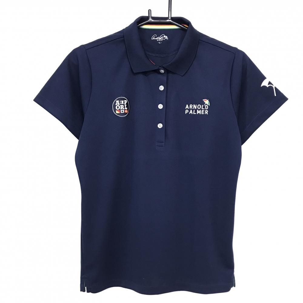 【超美品】アーノルドパーマー 半袖ポロシャツ ネイビー ロゴ刺しゅう レディース L ゴルフウェア Arnold Palmer