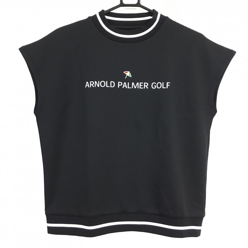 【超美品】アーノルドパーマー ノースリーブシャツ 黒×白 フロントロゴシルバー  レディース 0 ゴルフウェア Arnold Palmer