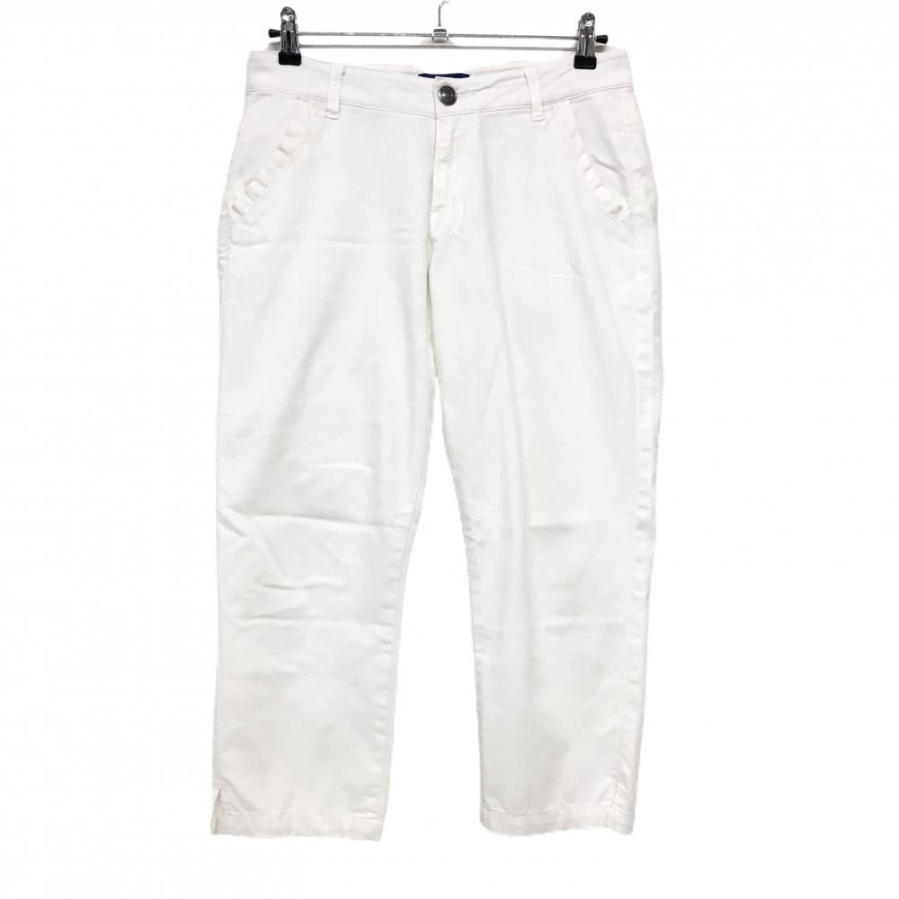 【美品】アーノルドパーマーゴルフ 七分丈パンツ 白 ロゴ総柄地模様 レディース 11 ゴルフウェア Arnold Palmer