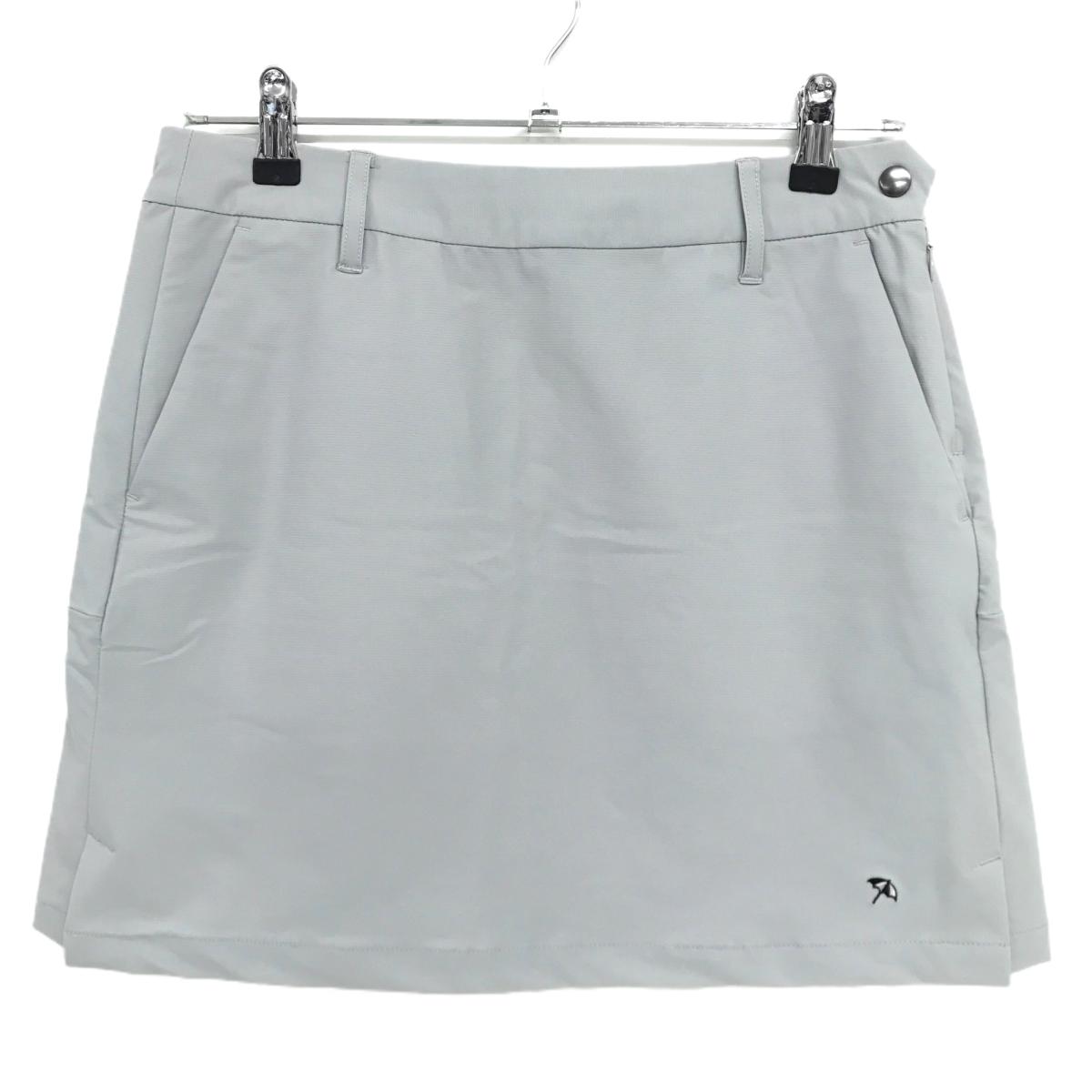 【超美品】アーノルドパーマーゴルフ スカート グレー ロゴ黒 後裾ボックスプリーツ   レディース 9 ゴルフウェア Arnold Palmer