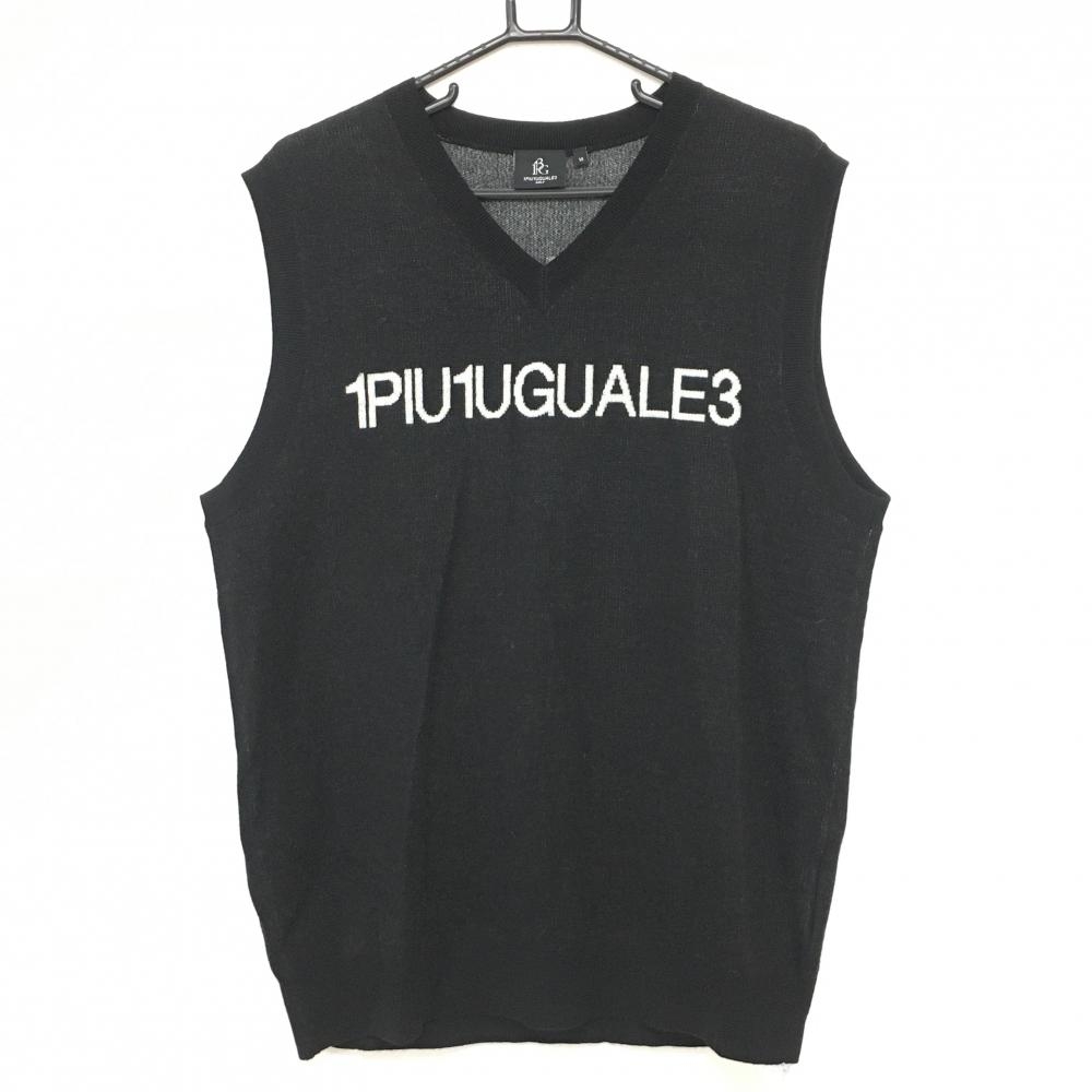 【超美品】ウノピゥウノウグァーレトレゴルフ ニットベスト 黒×白 バックロゴ ウール混  メンズ VI(M) ゴルフウェア 1PIU1UGUALE3 