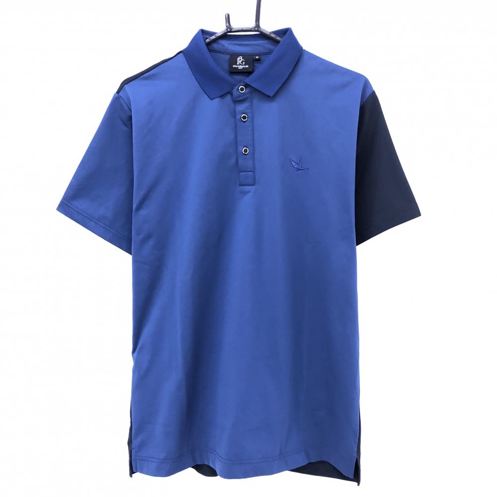 【超美品】ウノピゥウノウグァーレトレゴルフ 半袖ポロシャツ ブルー×ネイビー 切替 メンズ IV(M) ゴルフウェア 1PIU1UGUALE3 