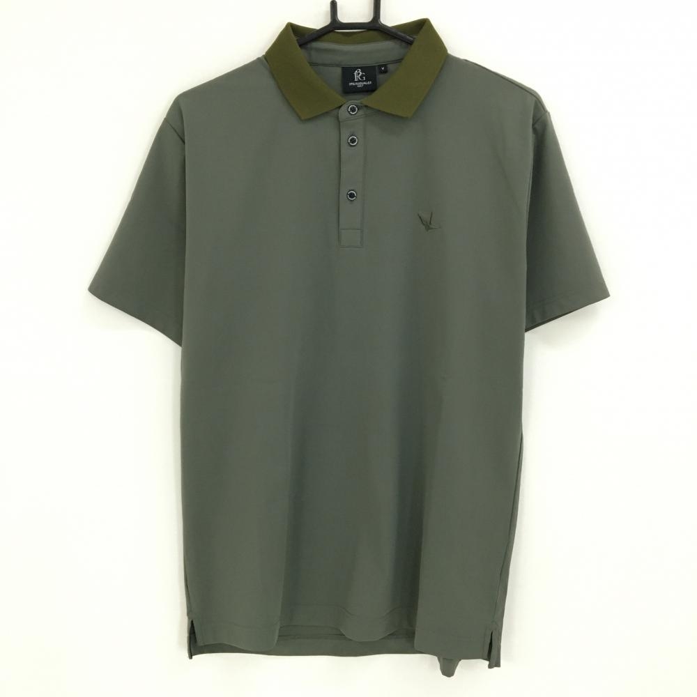 【超美品】ウノピゥウノウグァーレトレゴルフ 半袖ポロシャツ カーキ ロゴ刺しゅう メンズ V(L) ゴルフウェア 1PIU1UGUALE3 