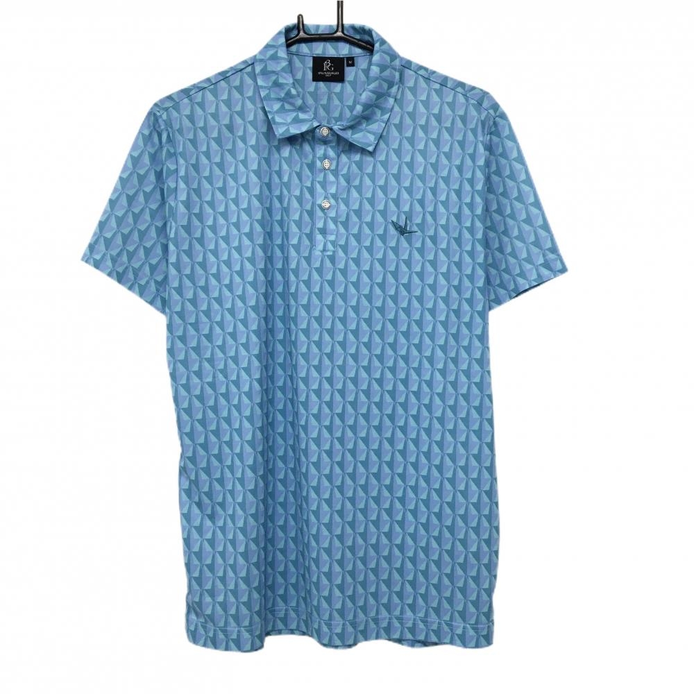 【超美品】ウノピゥウノウグァーレトレゴルフ 半袖ポロシャツ ライトブルー×パープル 総柄 メンズ M(IV) ゴルフウェア 1PIU1UGUALE3 