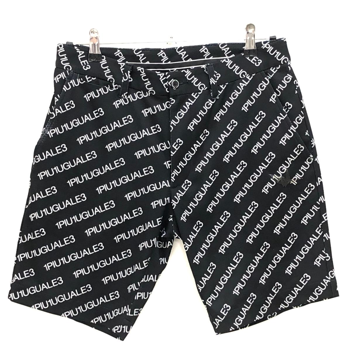ウノピゥウノウグァーレトレゴルフ ハーフパンツ 黒×白 ロゴ総柄 メンズ III(S) ゴルフウェア 1PIU1UGUALE3 