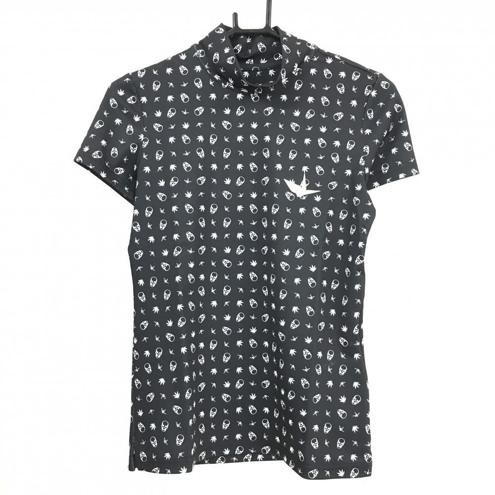 ウノピゥウノウグァーレトレ×ルシアンペラフィネ 半袖ハイネックシャツ 黒×白 スカル柄 レディース I(S) ゴルフウェア 1PIU1UGUALE3 