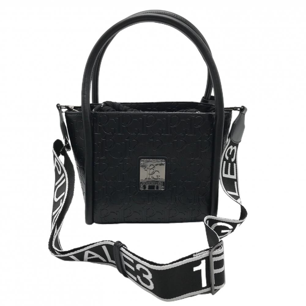 【超美品】ウノピゥウノウグァーレトレ 2WAYカートバッグ 黒 ロゴ総柄 巾着付 ショルダーストラップ ゴルフ 1PIU1UGUALE3 