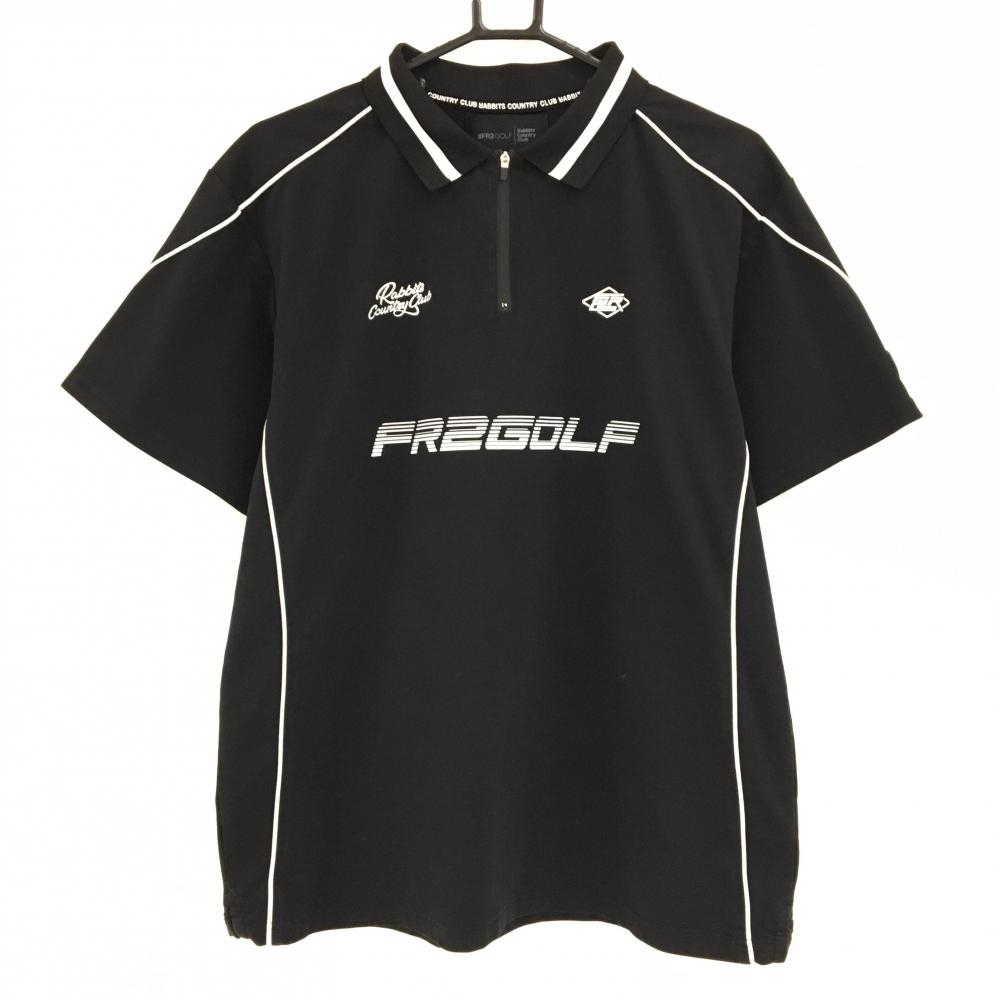 【美品】エフアールツー 半袖ポロシャツ 黒×白 ハーフジップ パイピング メンズ L ゴルフウェア #FR2 GOLF