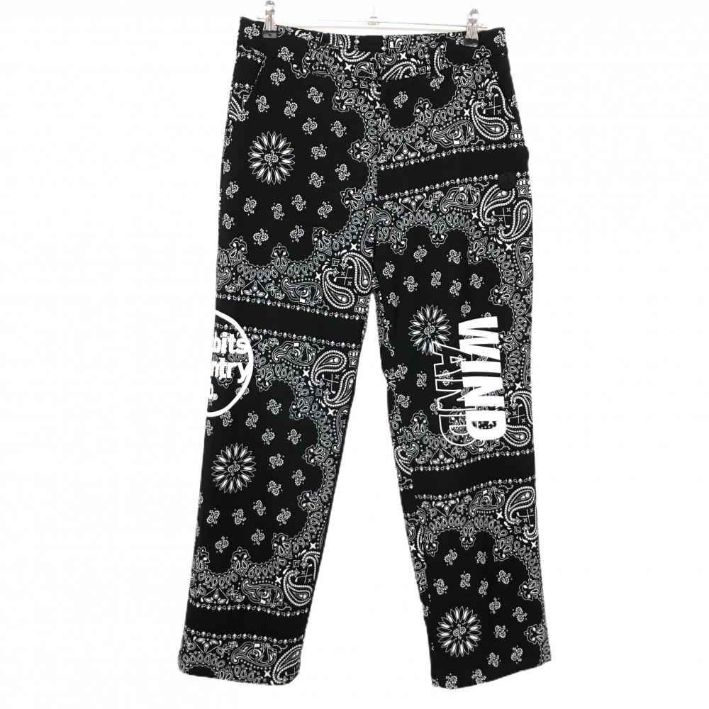 【超美品】エフアールツー×ウィンダンシー パンツ 黒×白 総柄 ペイズリー 裏地付 ウエスト調整紐  メンズ L ゴルフウェア #FR2 GOLF