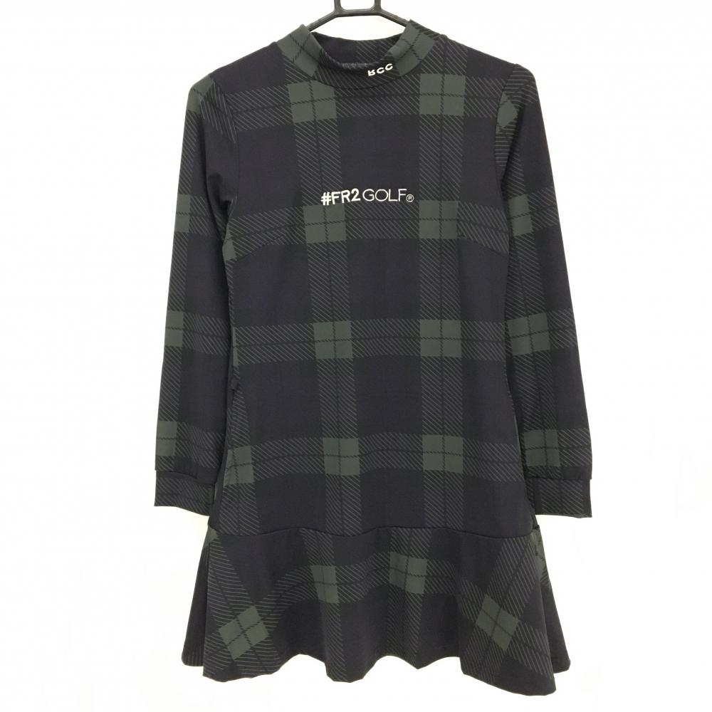 【新品】エフアールツー ハイネックワンピース 黒×グレー系 チェック ストレッチ ナイロン混 レディース S ゴルフウェア #FR2 GOLF