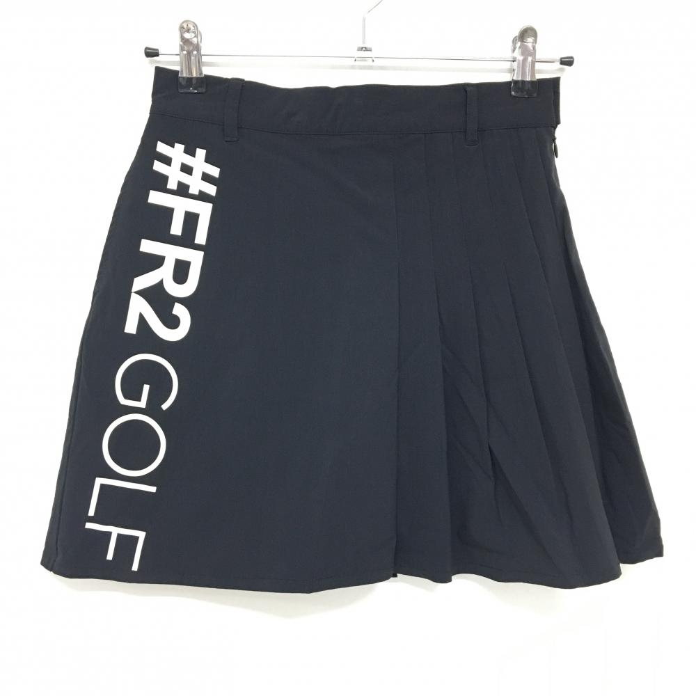 【美品】エフアールツー スカート 黒×白 サイドロゴ 内側インナーパンツ ストレッチ レディース L ゴルフウェア #FR2 GOLF