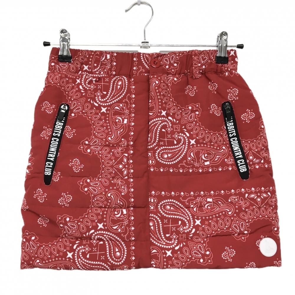 【超美品】エフアールツー 中綿スカート レッド×白 総柄 ペイズリー ウエストゴム＆調節紐 レディース S ゴルフウェア #FR2 GOLF