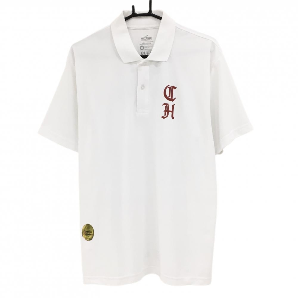 クラブハウス 半袖ポロシャツ 白×レッド Highballers バックプリント メンズ XL ゴルフウェア CLUBHAUS