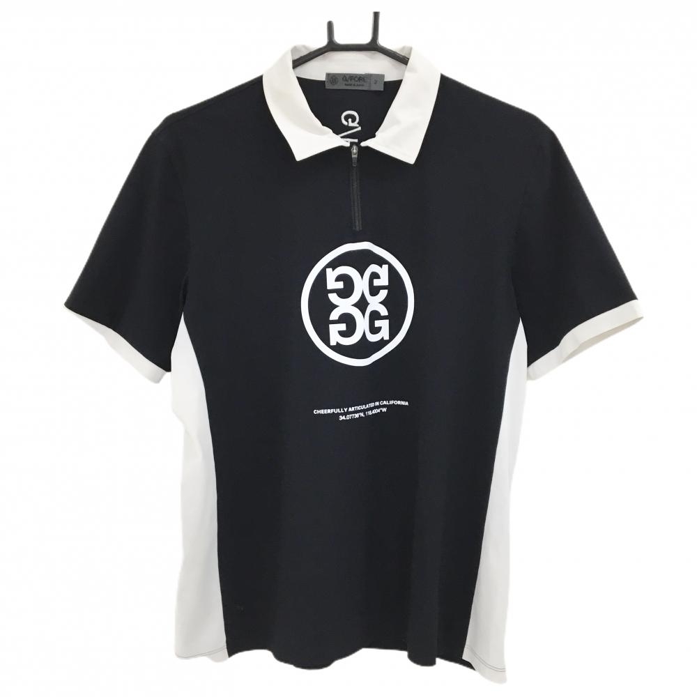 ジーフォア 半袖ポロシャツ 黒×ライトグレー ハーフジップ メンズ 2(L) ゴルフウェア G/FORE