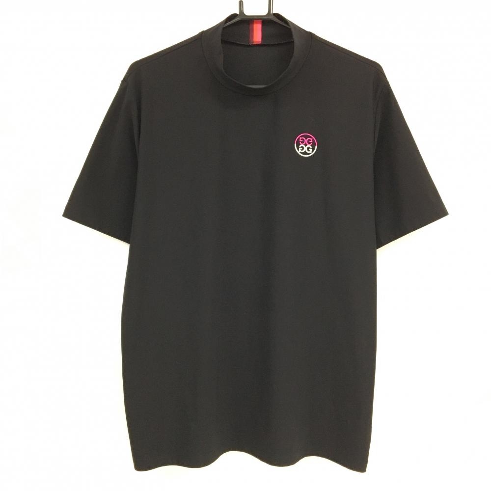 【美品】ジーフォア 半袖ハイネックシャツ 黒 ロゴ刺しゅう メンズ 3(XL) ゴルフウェア G/FORE