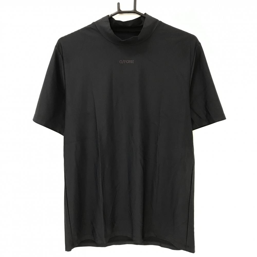 【美品】ジーフォア 半袖ハイネックシャツ 黒 胸元ロゴ メンズ 2(M) ゴルフウェア G/FORE