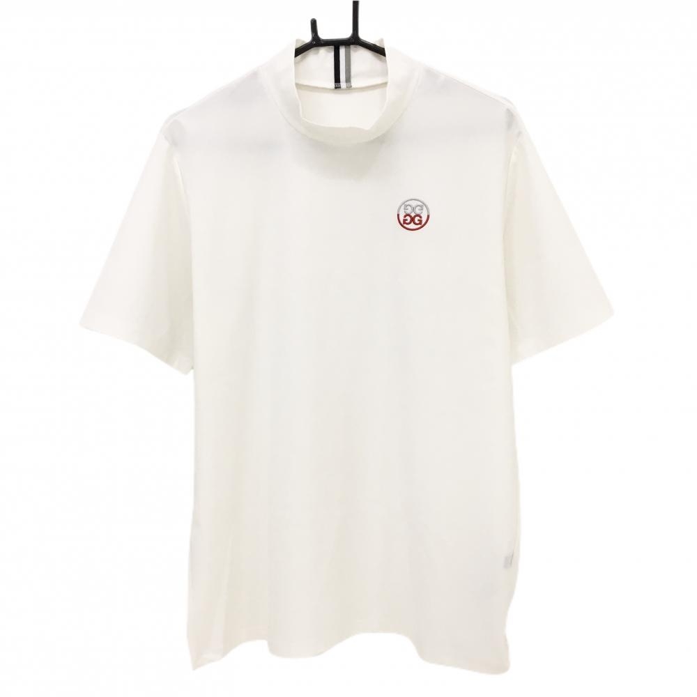 【超美品】ジーフォア 半袖ハイネックシャツ 白系×レッド×ライトグレー 胸ロゴ刺しゅう メンズ 3(XL) ゴルフウェア G/FORE