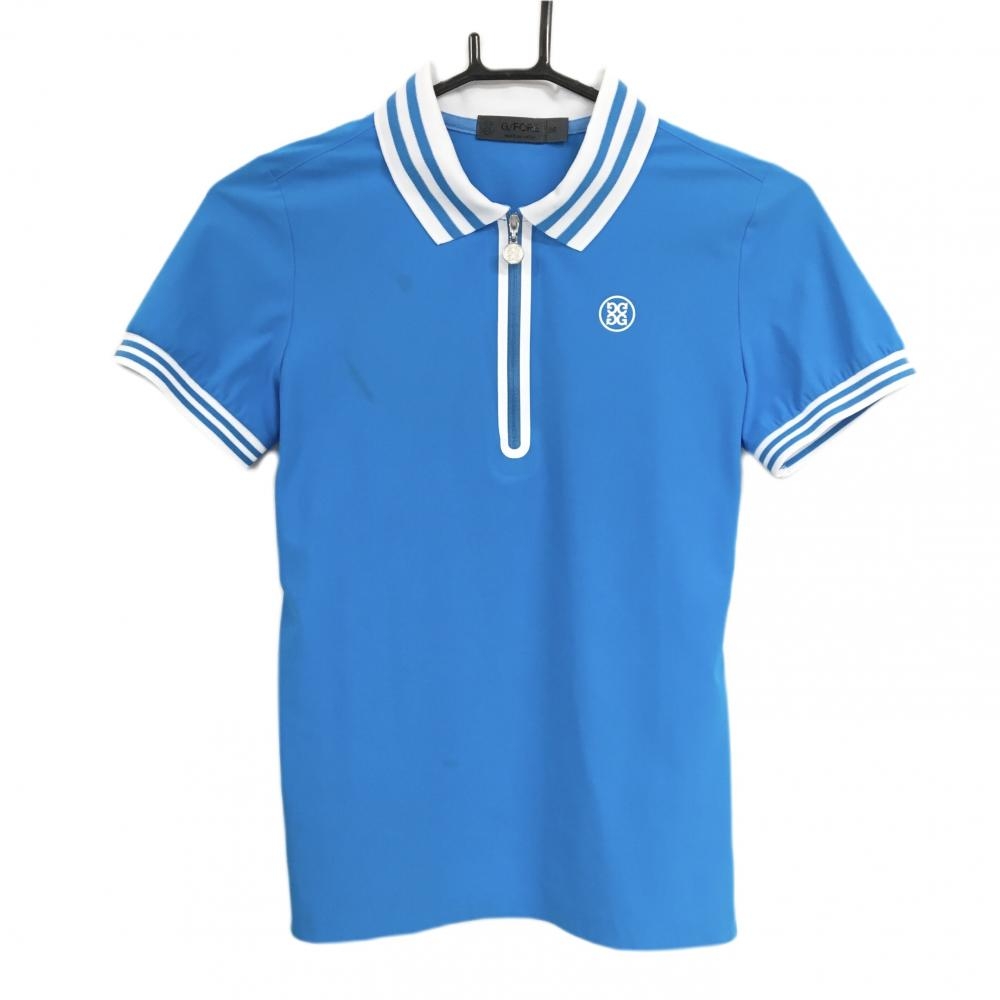 【美品】ジーフォア 半袖ポロシャツ ターコイズブルー ハーフジップ ストレッチ レディース 36(S) ゴルフウェア G/FORE