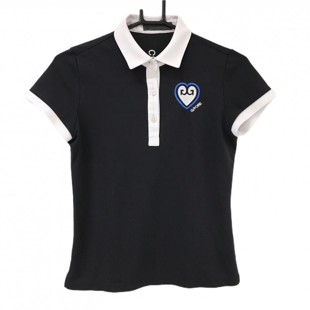 ジーフォア 半袖ポロシャツ 黒×白 胸ロゴ刺しゅう  レディース 38(M) ゴルフウェア G/FORE
