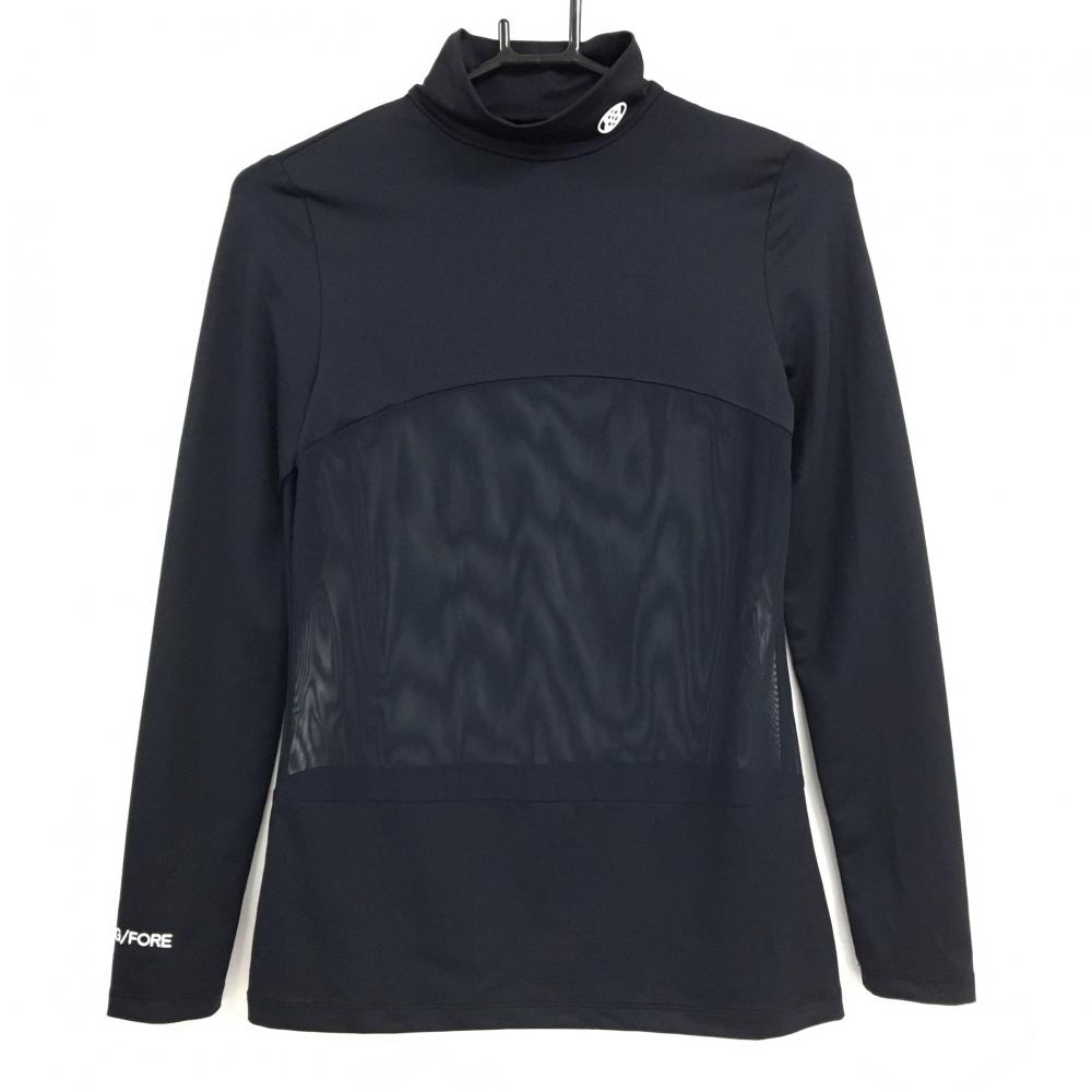 【美品】ジーフォア ハイネックインナーシャツ 黒×白 メッシュ 身頃一部透け感 ストレッチ レディース 38(M) ゴルフウェア G/FORE