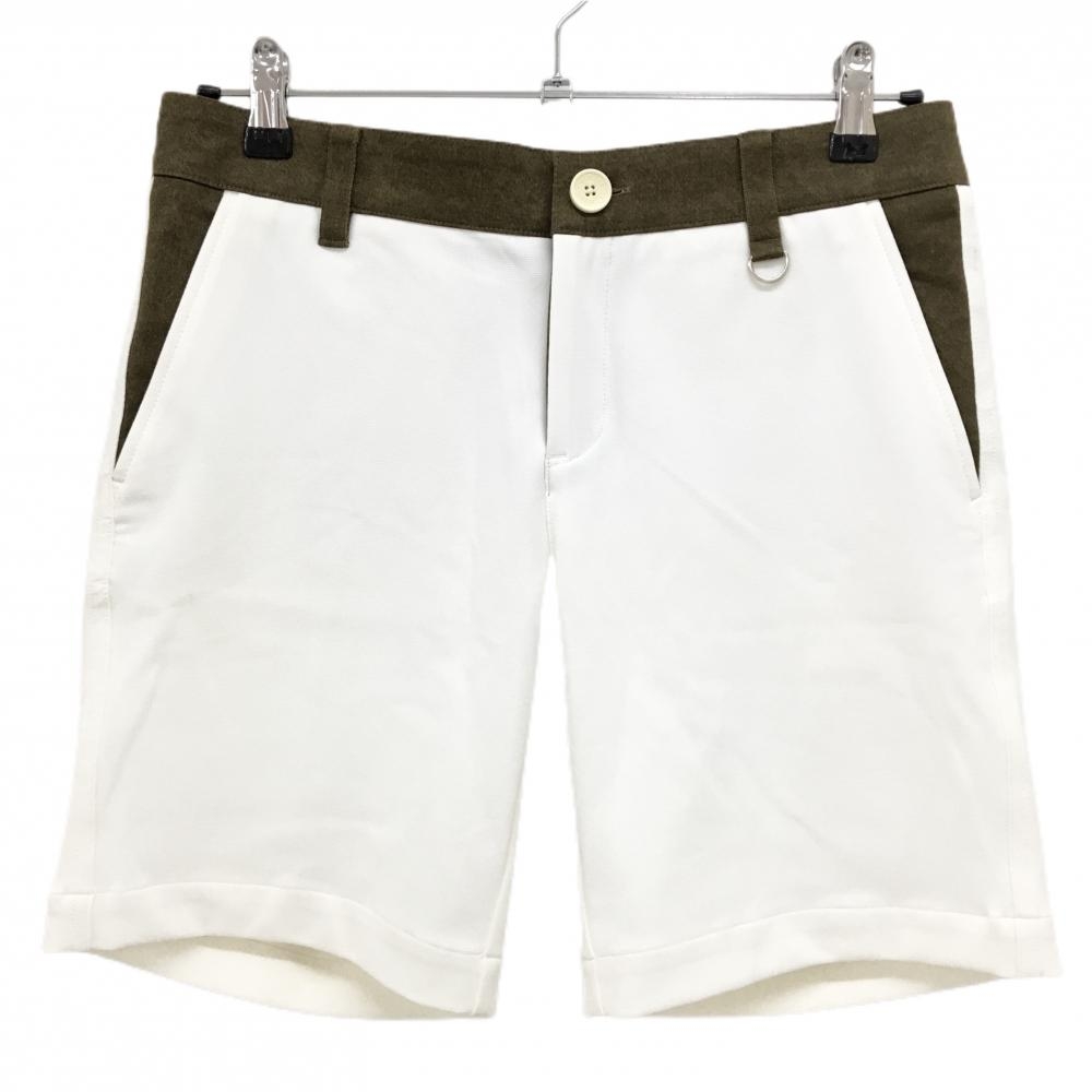 【超美品】パームスアンドコー ハーフパンツ 白×ブラウン ストレッチ レディース L ゴルフウェア PALMS&CO