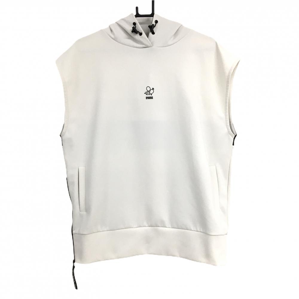 【超美品】ハチヤーズ フード付アウターベスト 白×黒 ダンボールニット バックロゴ メンズ XL ゴルフウェア 8YARDS