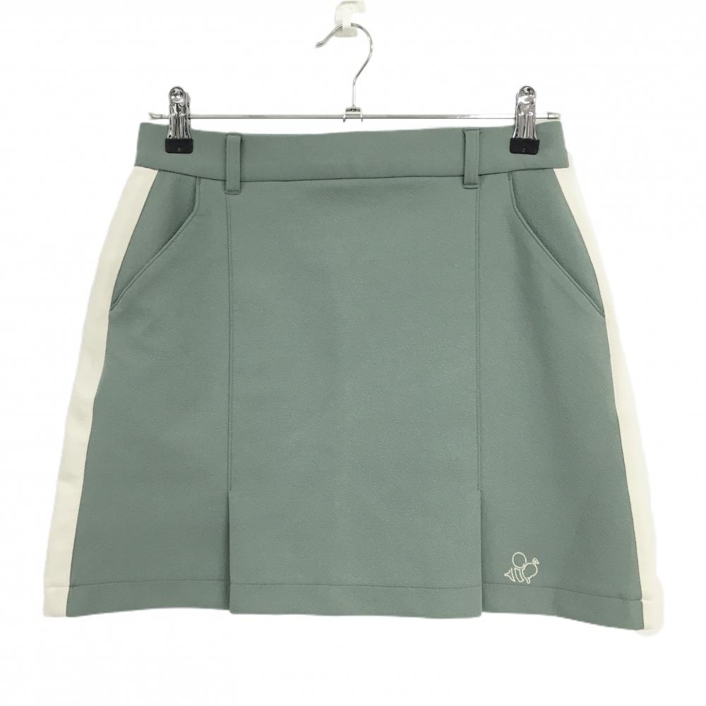 【美品】ハチヤーズ スカート グリーン×アイボリー サイド切替 背面ロゴ刺しゅう レディース L ゴルフウェア 8YARDS