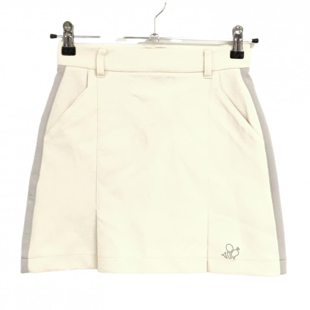 【美品】ハチヤーズ スカート アイボリー×グレー サイド切替 後ビッグロゴ刺しゅう  レディース XS ゴルフウェア 8YARDS