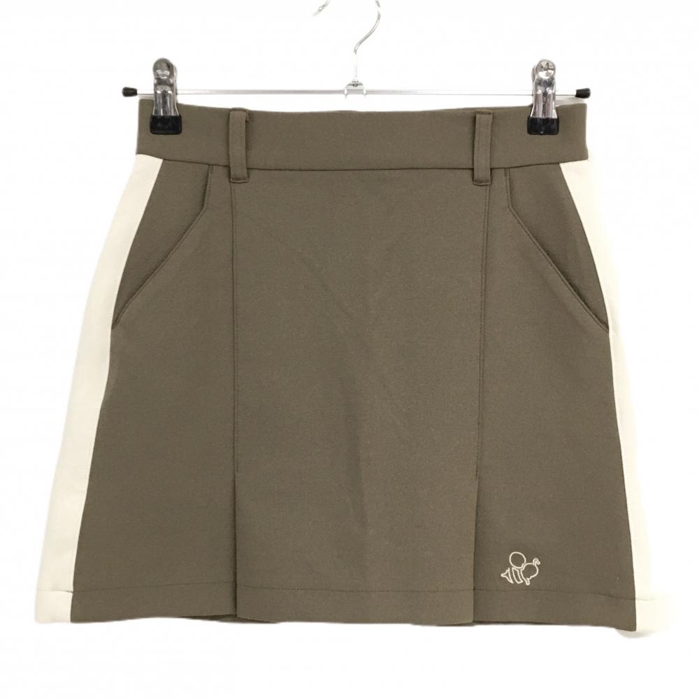 【美品】ハチヤーズ スカート ブラウン×アイボリー サイド切替 後ビッグロゴ刺しゅう  レディース S ゴルフウェア 8YARDS