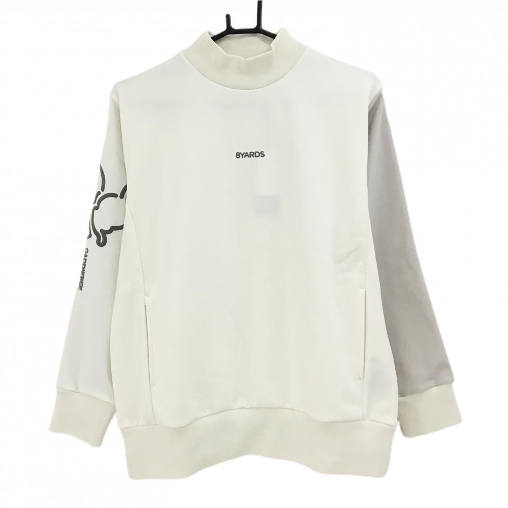 【新品】ハチヤーズ ハイネックトレーナー 白×ライトベージュ 袖ロゴ 　 レディース L ゴルフウェア 2024年モデル 8YARDS