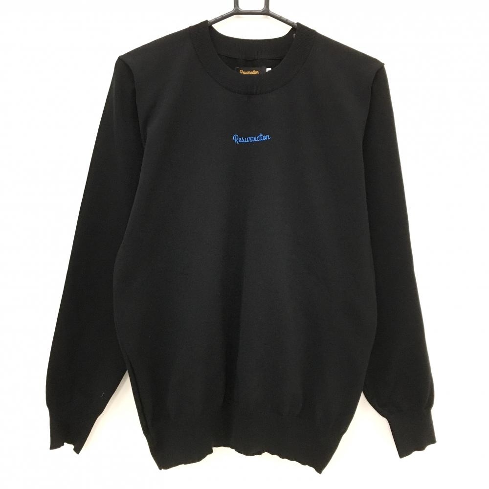 【超美品】レザレクション セーター 黒×ライトブルー 背面ロゴ ニット メンズ M ゴルフウェア Resurrection